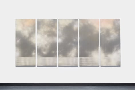 Tasogare (Twilight) June 1 2022 7:48 PM NYC, 2022, dye, micronized pure silver, pigment and resin on aluminum, 55 x 124 inches/139.7 x 315 cm