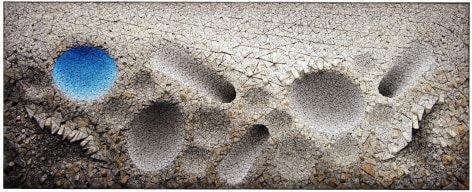 Aggregation 11 - MY031 Blue,&nbsp;2011, mixed media with Korean mulberry paper, 31.9 x 79.1 inches/81 x 201 cm
