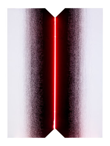 Untitled, 2018, mixed media on composite with neon light, 59.1 x 43.3 inches/150 x 110 cm
