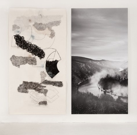 The Saar (and Subjectivity) Section 4, 2014, one work on paper, one photograph, 84&nbsp;x 95 inches/213.4 x 241.3 cm