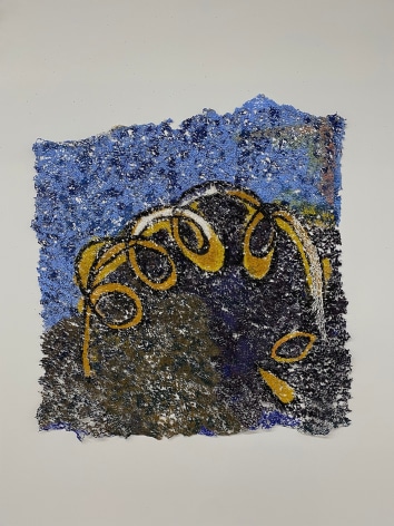Neha Vedpathak, Loop 1, 2021, plucked Japanese handmade paper, acrylic paint, thread, acrylic polymer, 89 x 84 cm (35 x 33 inches)