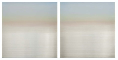 Miya Ando, Evanescent Spring Blue Green, 2015, urethane and pigment on aluminum, 91.5 x 183 cm (36 x 72 inches)