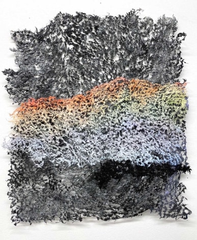 Neha Vedpathak, Creased Hope, 2022, plucked Japanese handmade paper, acrylic paint, thread, acrylic polymer, 15 x 13.3 inches/38 x 33.7 cm