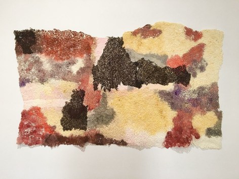 Of the Land, 2018, handmade paper, acrylic paint, thread, 30 x 51 inches/76.2 x 129.5 cm