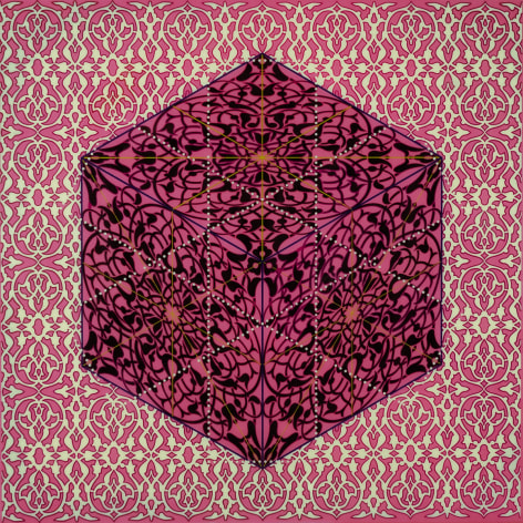 Paradise (Mughal Gardens/Patterned Cube) II, 2022, resin, 47 x 47 inches/119.4 x 119.4 cm