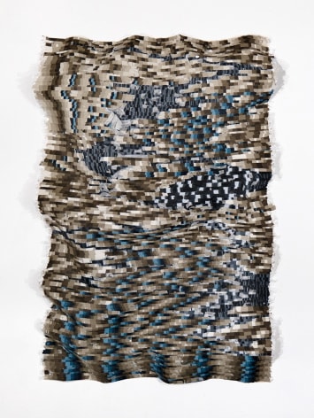 Kenny Nguyen, White Noise Series No. 3 (Diptych 1 of 2), 2025, hand-cut silk fabric, acrylic paint, canvas, mounted on wall, 165.1 x 109.2 cm (65 x 43 inches)