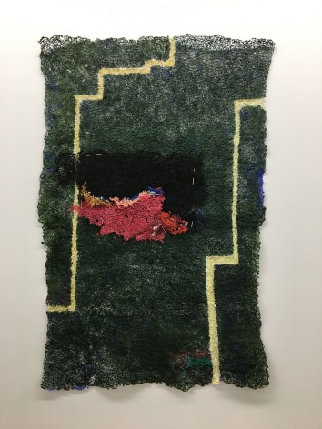 Portrait of a Studio 1, 2020, plucked Japanese handmade paper, acrylic paint, thread, 50.5 x 33 inches/128.3 x 83.8 cm