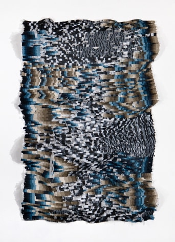 Kenny Nguyen, White Noise Series No. 4 (Diptych 2 of 2), 2025, hand-cut silk fabric, acrylic paint, canvas, mounted on wall, 167.6 x 109.2 cm (66 x 43 inches)
