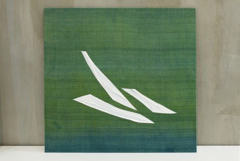 Ricardo Mazal, Gaa 1 (Green 1), 2023, acrylic on natural and hand-dyed silk mounted on aluminum panel, 45.7 x 48.3 cm (18 x 19 inches)