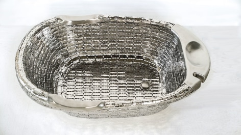 Tayeba Lipi, You must be playing in it, 2019, stainless steel, 9.1 x 30.3 x 19.7 inches/23.1 x 77 x 50 cm