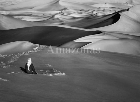 , Sebasti&atilde;o Salgado. Man praying in the sand dunes in Maor, Tadrart. South of Djanet, Algeria. 2009. Gelatin silver print. 180 x 125 cm. &copy; Sebasti&atilde;o Salgado/Amazonas Images
