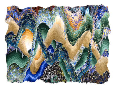 Kenny Nguyen, Eruption Series No. 43, 2024, hand-cut silk fabric, acrylic paint, canvas, mounted on wall