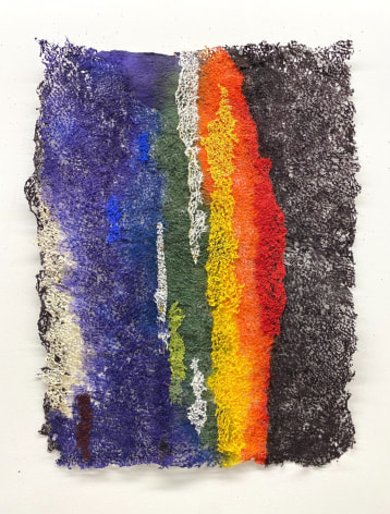 Neha Vedpathak, The way they bend, 2022, plucked Japanese handmade paper, acrylic paint, thread, acrylic polymer, 83.8 x 68.6 cm (33 x 27 inches)