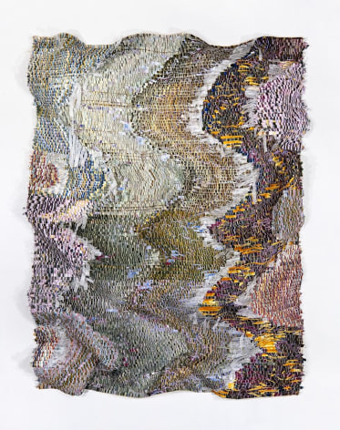 Kenny Nguyen, Infinity Series No. 30, 2025, hand-cut silk fabric, acrylic paint, canvas, mounted on wall, 210.8 x 162.6 cm (83 x 64 inches)