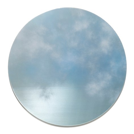 Miya Ando, Chou-un (Clouds That Look Like A Flock Of Birds In The Sky) April 28 2023 2:37 PM NYC, 2023, micronized pure silver, pigment, resin &amp;amp; urethane on aluminum, 36 inches/91.4 cm tondo