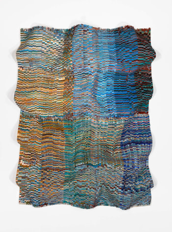 Kenny Nguyen, Infinite Thread Series No. 65, 2024, hand-cut silk fabric, acrylic paint, canvas, mounted on wall, 182.9 x 132.1 cm (72 x 52 inches)