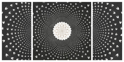 1000 Petals, 2021-2022, pigments &amp;amp; Arabic gum on handmade paper, 35 x 70 inches/89 x 178 cm