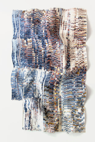 Kenny Nguyen, Eternal Thread No. 5, 2022, hand-cut silk fabric, acrylic paint, canvas, mounted on wall, 182.9 x 114.3 cm (72 x 45 inches)