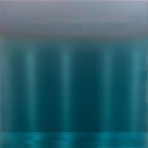 Miya Ando, Blue Green Shift 2.20.3.3.1, 2020, pigment, resin and urethane on aluminum, 36 x 36 inches/91.4 x 91.4 cm