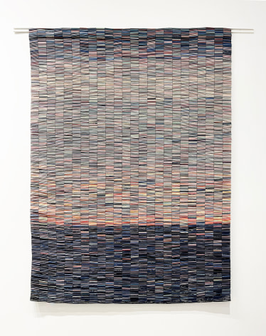 Nadia Myre, Light Assembly: Julie, 2023, woven handmade ceramic beads, stainless steel wire, 214.4 x 152.4 cm (84 x 60 inches)