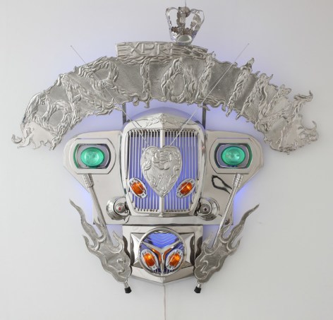 Transformers IV (Bartolina), 2010, stainless steel, jeep parts &amp;amp; LED lights,&nbsp;68.5 x 56.7 inches/174 x 144 cm