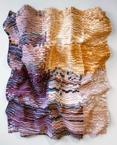 Homeland Series No. 12, 2023, hand-cut silk fabric, acrylic paint, canvas, mounted on wall, 72 x 60 inches/182.9 x 152.4 cm