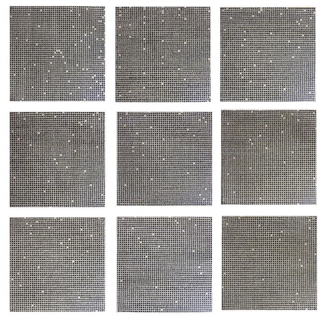 Jennifer Bartlett, Count, 1972, enamel over silkscreened on baked enamel steel plates, (9) 12 x 12 inch plates