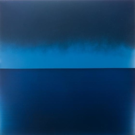 Miya Ando, Evening Blue, 2015, pigment, urethane, resin on aluminum, 36 x 36 inches
