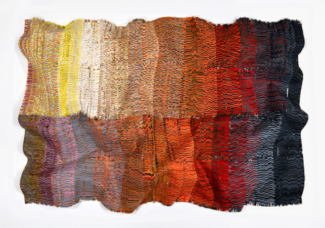 Encounter Series No. 45, 2025, hand-cut silk fabric, acrylic paint, canvas, mounted on wall, 71 x 109 inches/180.3 x 276.9 cm