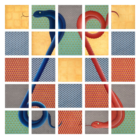Olivia Fraser, Gyan Chauper (Snakes & Ladders), 2012–2022, pigments, Arabic gum and gold leaf on handmade paper, 133.4 x 133.4 cm (52.5 x 52.5 inches)