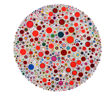 Jane Lee: Rainbow Spell, 2018, acrylic paint, canvas mounted on wood, 59.5 x 2 inches/151 x 5 cm tondo