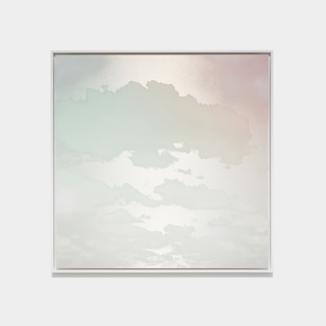 Miya Ando, Yuugure (Evening) Cloud September 5 2023 6:07:19 PM NYC, 2023, dye, ink, pure micronized silver, resin and urethane on aluminum composite, 127 x 127 cm (50 x 50 inches)