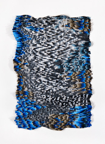 White Noise Series No. 1 (Diptych 1 of 2), 2025, hand-cut silk fabric, acrylic paint, canvas, mounted on wall, 66 x 43 inches/167.6 x 109.2 cm