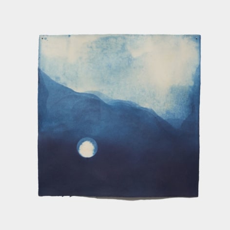 Miya Ando, The Moon Goes Down To The West Mountains (Tsukiwaseizanniotsu), 2023, natural indigo &amp;amp; micronized pure silver on Kozo paper, 39 x 39 inches/99.1 x 99.1 cm