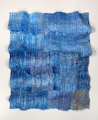 Encounter Series No.37, 2024, hand-cut silk fabric, acrylic paint, canvas, mounted on wall, 84 x 67 inches/213.4 x 170.2 cm