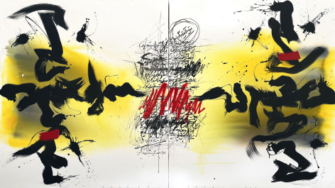 The Fire Inside Me, 2021, mixed media on canvas, 57.1 x 100.8 inches/145 x 256 cm