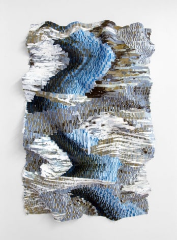 The Eruption Series No.4, 2024, hand-cut silk fabric, acrylic paint, canvas, mounted on wall, 60 x 38 inches/152.4 x 96.5 cm
