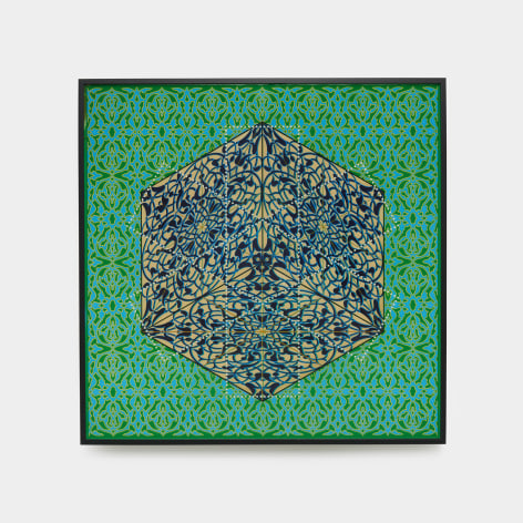 Paradise (Mughal Gardens/Patterned Cube) I, 2022, resin, 47 x 47 inches/119.4 x 119.4 cm