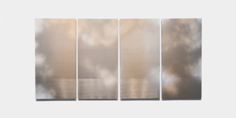 Miya Ando, Tasogare (Twilight) April 15 2023 6:41 PM, 2023, micronized Pure Silver, Pigment, Urethane, Resin, Aluminumm, 49 x 96 inches/124.5 x 244 cm