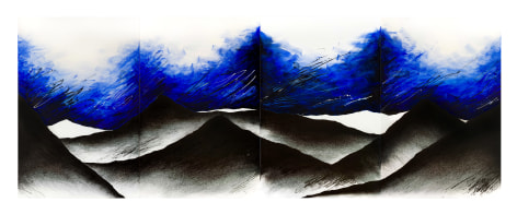 Lost in the Mountains 1, 2022, acrylic, pen and varnish on canvas, 59.1 x 157.5 inches/150 x 400 cm