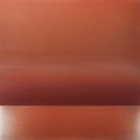 Miya Ando, Ephemeral Vermillion, 2015, pigment, urethane, resin on aluminum, 36 x 36 inches