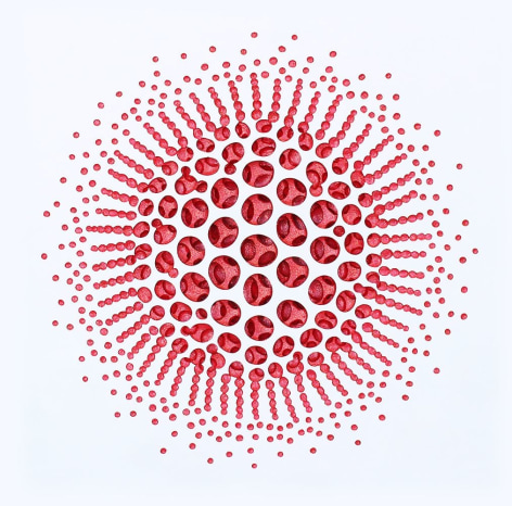 Vestige (halo-red), 2018, acrylic, pearl powder on fiberglass resin, 23.6 x 23.6 x 1.8 inches/60 x 60 x 4.5 cm