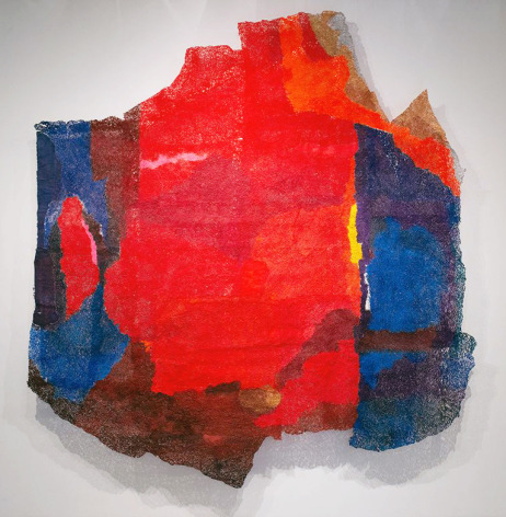 Neha Vedpathak, Those Places, 2017, Japanese handmade paper, acrylic polymer and thread, 274.3 x 243.8 cm (108 x 96 inches)