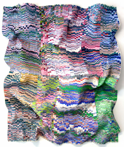 Kenny Nguyen, Infinite Dreams No. 1, 2022, hand-cut silk fabric, acrylic paint, canvas, mounted on wall, 182.9 x 139.7 cm (72 x 55 inches)