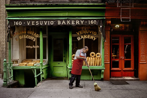 A man sweeps outside a bakery, New York, NY, USA,1996,&nbsp;chromogenic print, 20 x 24 inches/50.8 x 61 cm
