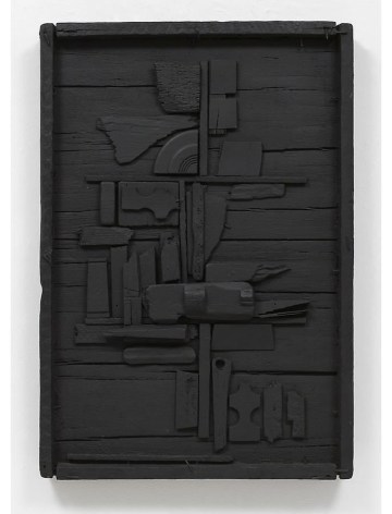 Louise Nevelson, Night Flower One, 1958, wood painted black, 36.25 x 24.75 x 3.75 inches
