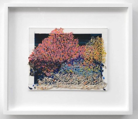 Neha Vedpathak, In the wee hours (upon a hill) 3, 2018, handplucked Japanese handmade paper, acrylic paint on acrylic Plexi-sheet, 23 x 28 cm (9 x 11 inches)