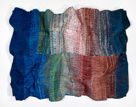 Kenny Nguyen, Encounter Series No. 46, 2025, Hand-cut silk fabric, acrylic paint, canvas, mounted on wall, 71 x 109 inches/180.3 x 276.9 cm, Undulated Dimensions (Approx.) 66 x 91 x 10 inches