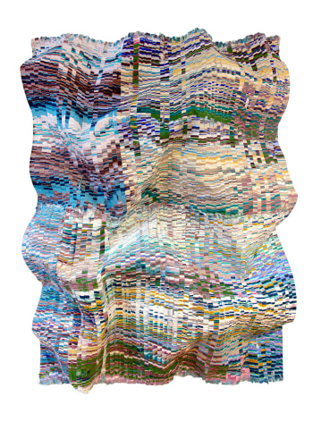 Kenny Nguyen, Encounter Series No. 7, 2023, hand-cut silk fabric, acrylic paint, canvas, mounted on wall, 182.9 x 139.7 cm (72 x 55 inches)