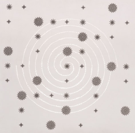 Constellation, 2018, stone pigments, Arabic gum &amp;amp; platinum leaf on handmade paper, 36 x 36 inches/91.4 x 91.4 cm